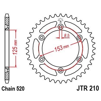 Звезда для мотоцикла задняя JT JTR210.51